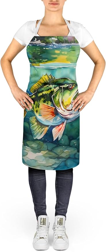 Caroline's Treasures Largemouth Bass Apron Cooking Kitchen Server Baking Crafts Gardening for Adult Women Men, Unisex, Large, Multicolor