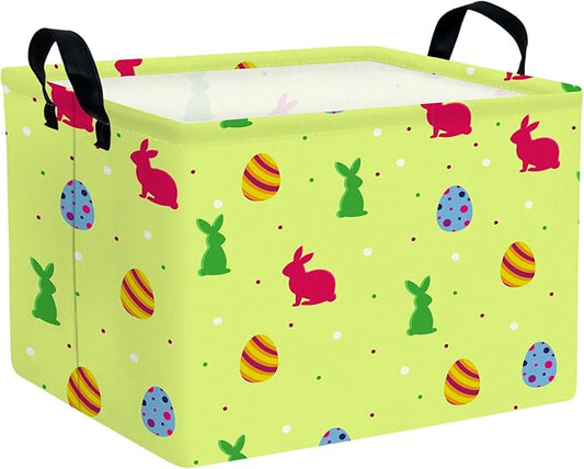 Kid Large Empty Easter Basket Gift Personalized Fabric Bunny Easter Basket for Boy and Girl Room Decor Storage Bin (Red Green Rabbit)