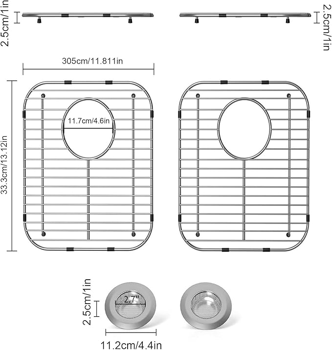 Kikumi Kitchen Sink Grate, Stainless Steel Bottom Protector Shelf with 2 Strainers for Single Bowl Sinks