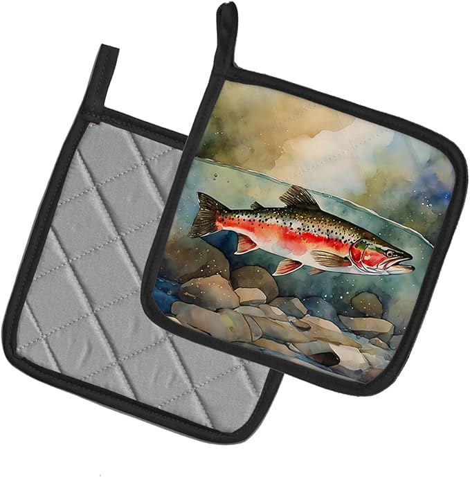 Caroline's Treasures Trout Pair of Pot Holders Kitchen Heat Resistant Pot Holders Sets Oven Hot Pads for Cooking Baking BBQ, 7 1/2 x 7 1/2
