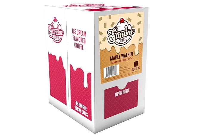 Sundae Ice Cream Flavored Coffee Pods, Compatible with 2.0 Keurig K-Cup Brewer, (Maple Walnut) 48 Count
