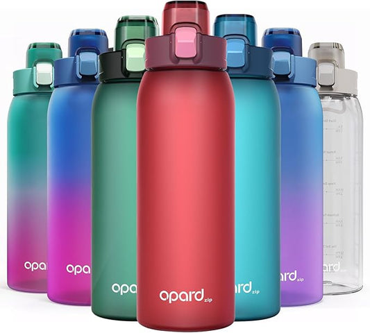 Opard Zip 30oz Plastic Water Bottle Dishwasher Safe, Leakproof Flip-Top Lid, BPA Free Tritan, Wide Mouth Reusable Sports Water Bottle for Gym Hiking Commuting Outdoor Travel and School