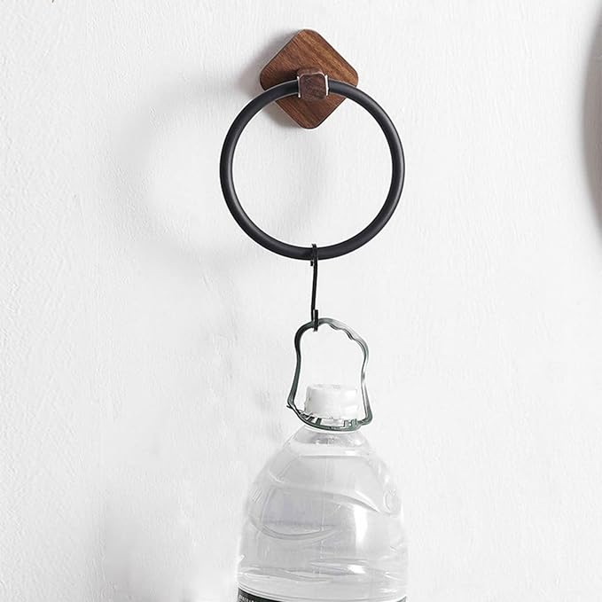 Adhesive Towel Aluminum Wood Wall Mounted Matte Black Kitchen Bathroom Holder Shelf Adhesive Kitchen Hand Holder Bedroom Display Room Accessory