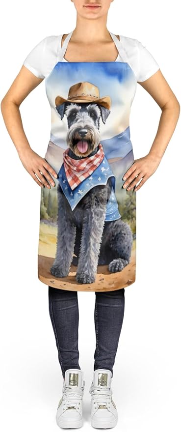 Caroline's Treasures Kerry Blue Terrier Cowboy Welcome Apron Cooking Kitchen Server Baking Crafts Gardening for Adult Women Men, Unisex, Large, Multicolor