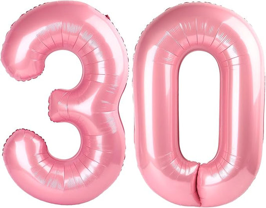 Pearl Pink Huge Number 30 Balloons, Big 40 Inch Numbers Balloon for 30th Birthday party Decoration Wedding Anniversaries Event Supplies for Parents