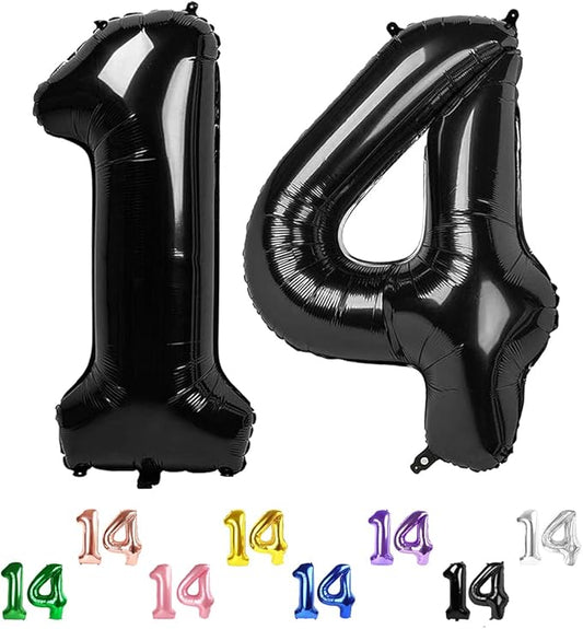 Number 14 Balloon, 40 Inch Number Balloons, Black Baloon Number for 14th Girl Boy Birthday Celebration Party Supplies