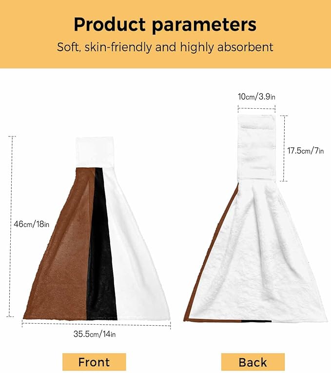 Kitchen Tie Towel Set of 1, Rustic Modern Minimalist Color Block Absorbent Soft Hand Towels for Bathroom Hanging Towels, Leather Texture Brown Black White Fast Drying Cleaning Cloth with Loop