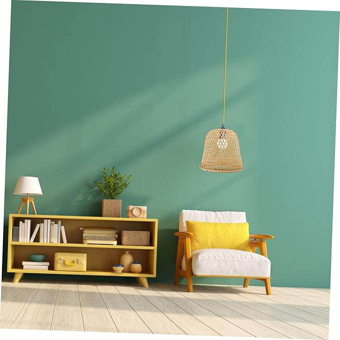 2pcs Bamboo Lampshade Rattan Light Fixture Boho Hanging Light Pink Tile Stickers Light Covers for Ceiling Lights Lampshades for Ceiling Lights Fan Bamboo Weaving Desk Lamp To Weave(Khakix3pcs,24.5x24.