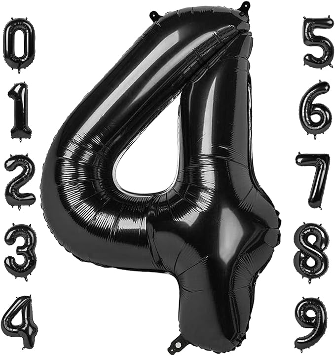 40 Inch Large Numbers Balloon, 4 Black Ballon for 4th 14 40 44 Birthday Party, Balloon 4 Number for Graduations Wedding Supplies