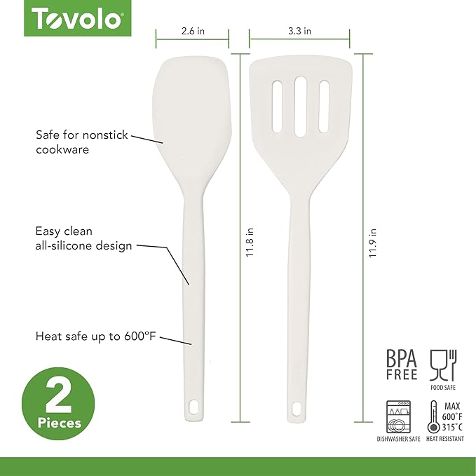 Tovolo Elements Silicone Spatula Turner Set Kitchen Utensils Heat Resistant 600F, Easy Clean Dishwasher Safe Nonstick Spatula Turner Bundle Cookware for Cooking Baking Mixing Tools, Buttercream
