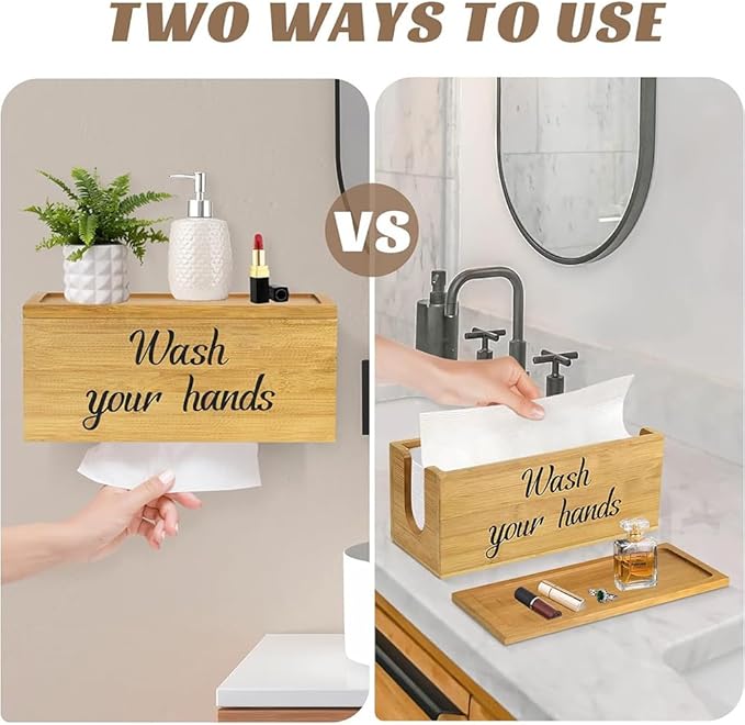 Wood Paper Towel Dispenser Wall Mount, Paper Towel Holder Mounted with Lid for Home and Commercial, Countertop C-Fold, Z-Fold, Trifold Paper Hand Towel Dispenser for Bathroom and Kitchen