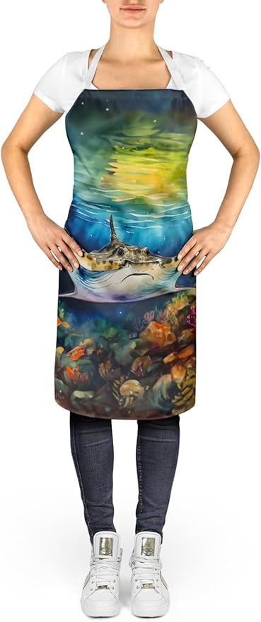 Caroline's Treasures Sting Ray Apron Cooking Kitchen Server Baking Crafts Gardening for Adult Women Men, Unisex, Large, Multicolor