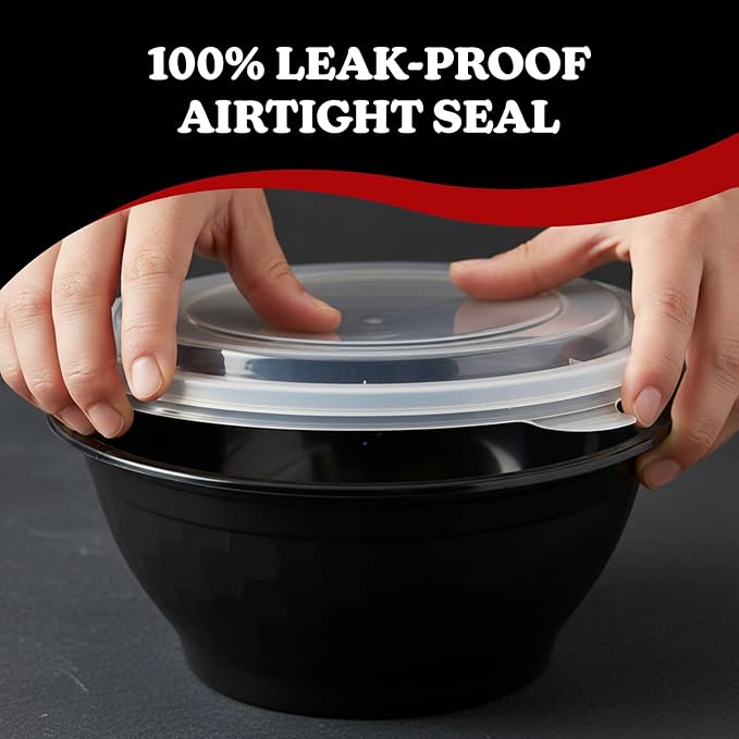 Plastic House Black Plastic Salad Bowls with Lids - 38 oz | Pack of 4