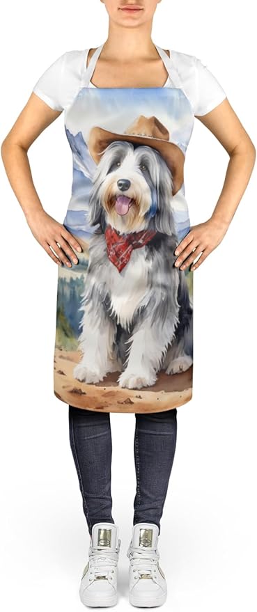 Caroline's Treasures Bearded Collie Cowboy Welcome Apron Cooking Kitchen Server Baking Crafts Gardening for Adult Women Men, Unisex, Large, Multicolor