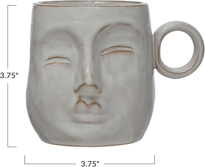 Bloomingville Stoneware Face Mug, Reactive Glaze, Cream Color