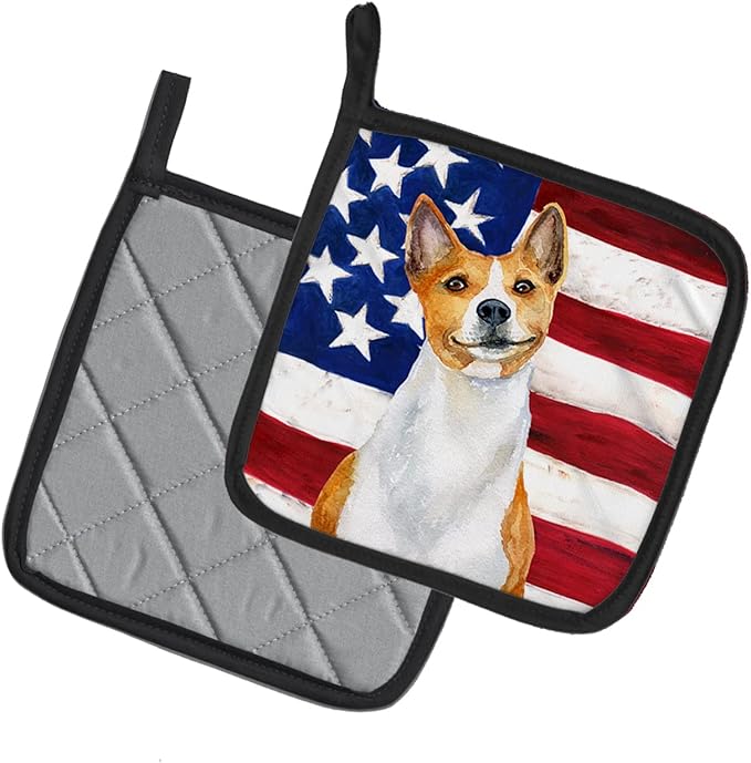 Caroline's Treasures BB9692PTHD Basenji Patriotic Pair of Pot Holders Kitchen Heat Resistant Pot Holders Sets Oven Hot Pads for Cooking Baking BBQ, 7 1/2 x 7 1/2