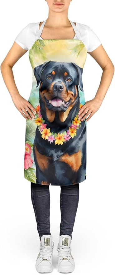 Caroline's Treasures Rottweiler Luau Apron Cooking Kitchen Server Baking Crafts Gardening for Adult Women Men, Unisex, Large, Multicolor