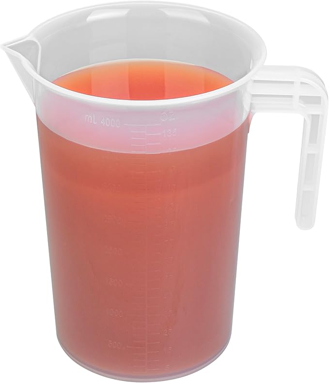 Restaurantware Measuring Cup, 4 Quarts Pack of 1 Conical Spout Liquid Scaling Vessel Embossed Ml and Oz Graduations, Clear Plastic Measuring Cup with Handle, For Cooking Baking For Oil Flour