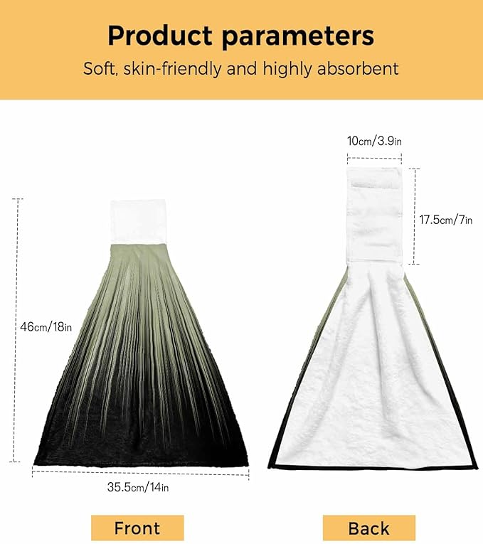 Alandar Home Kitchen Tie Towel Set of 1, Sage Green Black Striped Art Absorbent Soft Hand Towels for Bathroom Hanging Towels, Abstract Line Gradient Fast Drying Cleaning Cloth with Loop