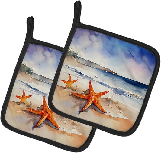 Caroline's Treasures Starfish Pair of Pot Holders Kitchen Heat Resistant Pot Holders Sets Oven Hot Pads for Cooking Baking BBQ, 7 1/2 x 7 1/2