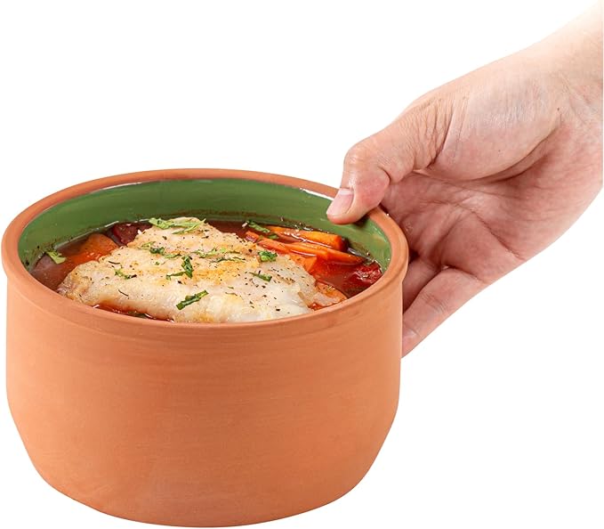 Restaurantware-Terra Tek 34 Ounce Terracotta Cazuelas, 2 Green Glazed Clay Pots For Cooking - Oven-Ready, Microwavable, Terracotta Serving Pots, Dishwashable, For Cooking And Serving