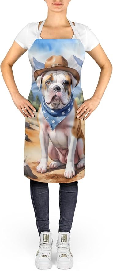 Caroline's Treasures American Bulldog Cowboy Welcome Apron Cooking Kitchen Server Baking Crafts Gardening for Adult Women Men, Unisex, Large, Multicolor