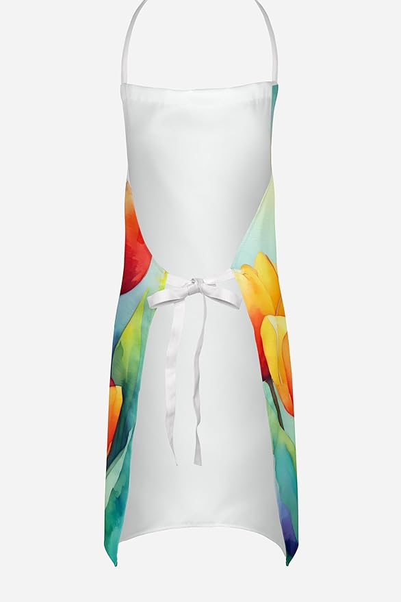 Caroline's Treasures Tulips in Watercolor Apron Cooking Kitchen Server Baking Crafts Gardening for Adult Women Men, Unisex, Large, Multicolor