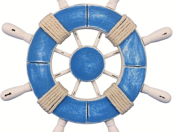 Hampton Nautical Wheel-9-109 Rustic Decorative Ship Wheel, 9", Light Blue and White