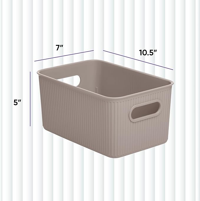 Superio Decorative Plastic Basket Open Home Storage Bins Organizer Baskets, Medium, Taupe (8 Pack) Container Boxes for Organizing Closet Storage Bins for Shelves Drawer Shelf, 5 Liter