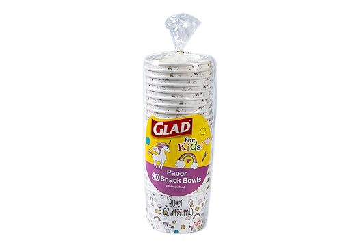 Glad for Kids Unicorn Paper Mini Snack Bowls, Lids Not Included - Heavy Duty Disposable Snack Cups with Unicorn Print, No Lids Included, 6 Ounce, 20 Count - 10 Pack