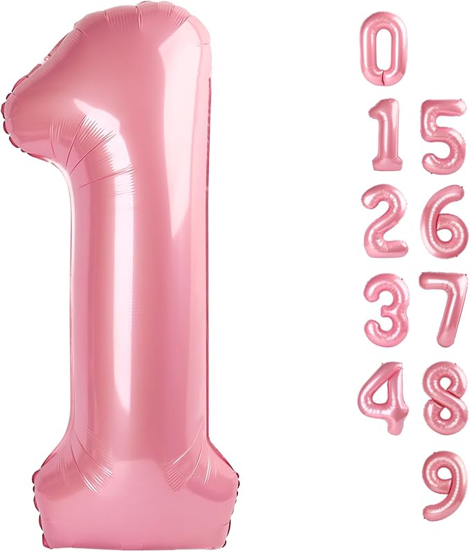 Number Balloons 1, 40 Inch One Balloons for 1st Birthday Girl Boy 1 11 21 Party Decorations Baby Shower Photo Shoot, Pastel Pink 1 Balloon