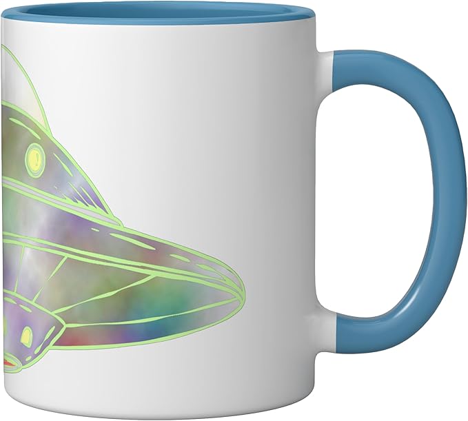 UFO UAP Flying Saucer Alien Spaceship Ceramic Mug, Blue/White