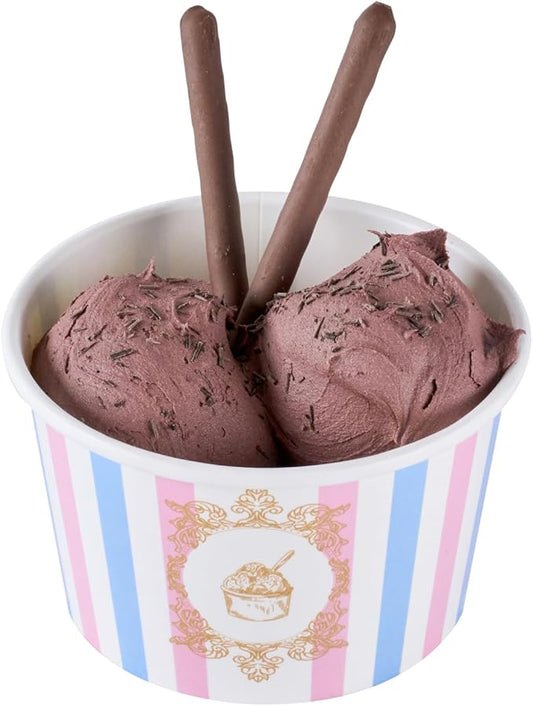 Coppetta 8 Ounce Dessert Cups, 50 Greaseproof Ice Cream Cups - Lids Sold Separately, For Hot And Cold Foods, Pink And Blue Stripe Paper Yogurt Bowls, Disposable, Sturdy - Restaurantware