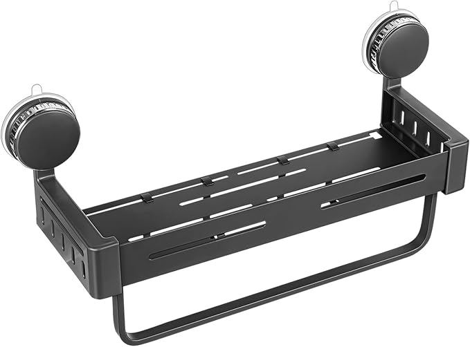 Mobestech Suction Cup Kitchen Spice Rack with Hooks, Gray Wall-mounted Seasoning Organizer, Space-saving Suction Cup Storage for Pantry and Bathroom Accessories