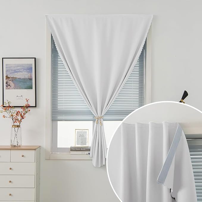 Blackout Curtains for Bedroom Sticky Curtain Blackout Window Cover Self Adhesive Curtains Rod No Drillng, 47" W X 96" L, Light Grey, 1 Panel