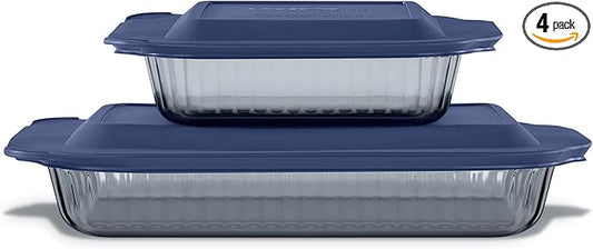 Pyrex Colors Tinted (4-PC Full Set) Glass Baking Dish with BPA-Free Lid, Oblong Bakeware Glass Pan For Casserole & Lasagna, Dishwasher, Freezer, Microwave and Pre-Heated Oven Safe, Smoke
