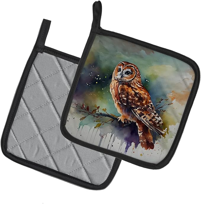 Caroline's Treasures Tawny Owl Pair of Pot Holders Kitchen Heat Resistant Pot Holders Sets Oven Hot Pads for Cooking Baking BBQ, 7 1/2 x 7 1/2