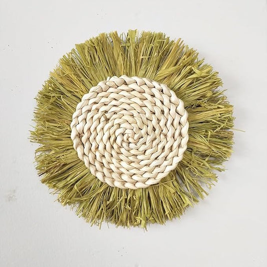 Boho Wall Baskets Decor Hanging Rustic Rattan Wicker Wall Baskets Round Wall Art for Farmhouse Living Rooms Bedrooms Kitchen Decorations (Green)