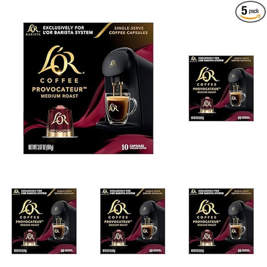 L'OR Coffee Pods, 50 Count Provocateur Medium Roast Blend, Single-Serve Aluminum Coffee Capsules Compatible with the L'OR BARISTA System & *Nespresso Original Machines, 50 Count (Pack of 5)