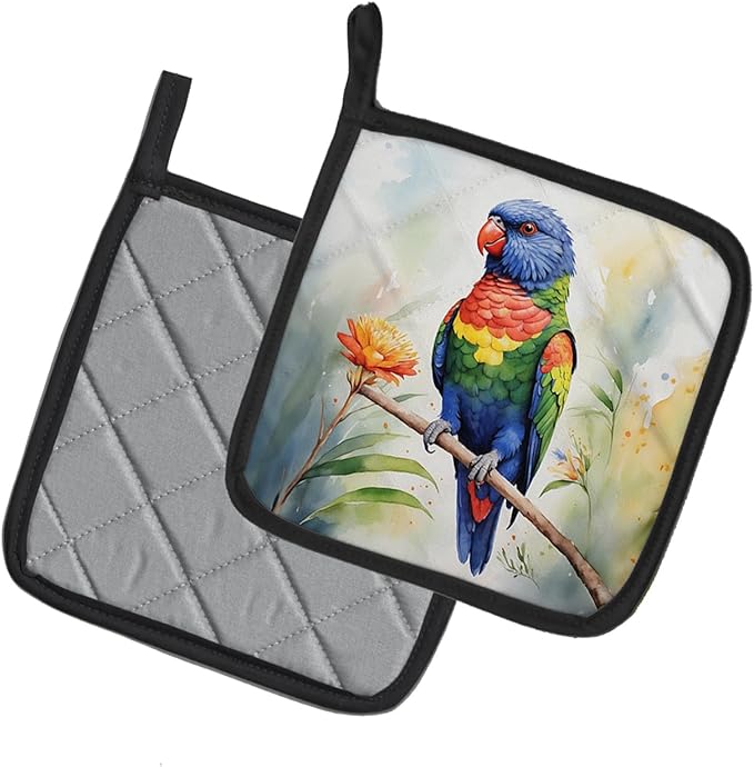 Caroline's Treasures Rainbow Lorikeet Pair of Pot Holders Kitchen Heat Resistant Pot Holders Sets Oven Hot Pads for Cooking Baking BBQ, 7 1/2 x 7 1/2