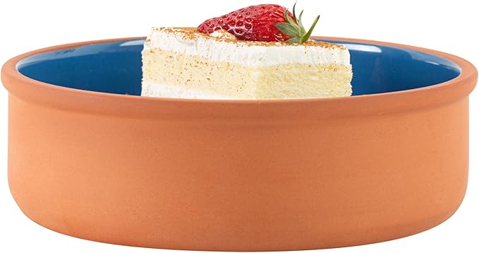 Restaurantware-Terra Tek 34 Ounce Terracotta Cazuelas, 2 Blue Glazed Clay Pots For Cooking - Oven-Ready, Microwavable, Terracotta Serving Pots, Dishwashable, For Cooking And Serving