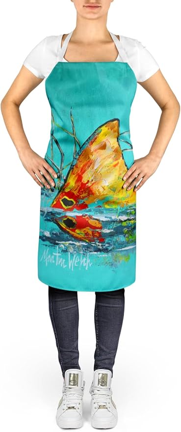 Caroline's Treasures In The Marsh Red Fish Apron Cooking Kitchen Server Baking Crafts Gardening for Adult Women Men, Unisex, Large, Multicolor