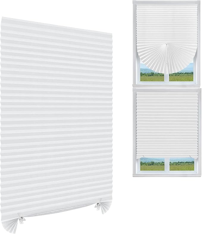 Temporary Window Blinds - Cordless No Drill Stick On Self Adhesive Clip on Paper Blinds for Windows Door - White, 35 x 59 Inch (Fits Windows 19-36 Inch)