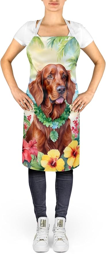 Caroline's Treasures Irish Setter Luau Apron Cooking Kitchen Server Baking Crafts Gardening for Adult Women Men, Unisex, Large, Multicolor