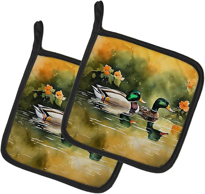 Caroline's Treasures Mallard Pair of Pot Holders Kitchen Heat Resistant Pot Holders Sets Oven Hot Pads for Cooking Baking BBQ, 7 1/2 x 7 1/2