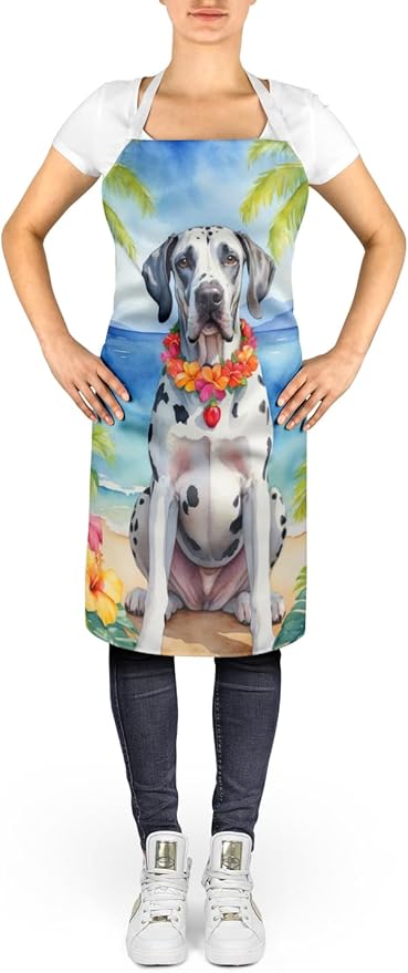 Caroline's Treasures Great Dane Luau Apron Cooking Kitchen Server Baking Crafts Gardening for Adult Women Men, Unisex, Large, Multicolor
