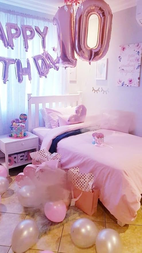 Number Balloons 40 Inch, Big 10 Balloon, Pearl Pink Number 10 Balloon for 10th 100 Birthday Wedding Anniversaries Game Competition Party Balloons Decorations