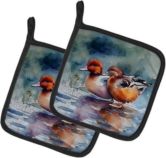 Caroline's Treasures Redhead Duck Pair of Pot Holders Kitchen Heat Resistant Pot Holders Sets Oven Hot Pads for Cooking Baking BBQ, 7 1/2 x 7 1/2