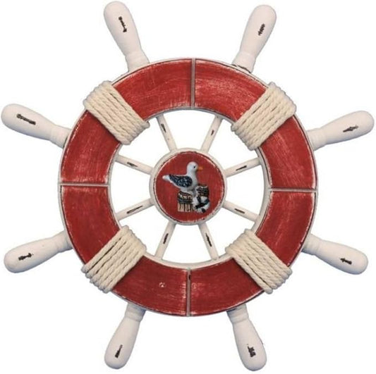 Hampton Nautical Wheel-9-110-seagull Rustic Decorative Ship Wheel with Seagull, 9", Red/White