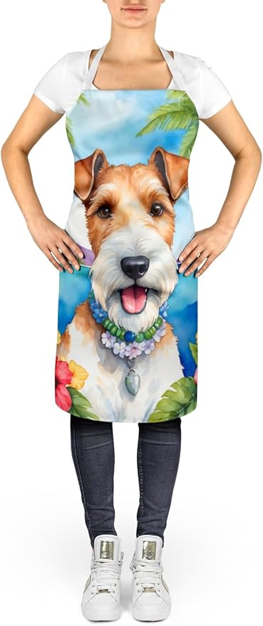 Caroline's Treasures Fox Terrier Luau Apron Cooking Kitchen Server Baking Crafts Gardening for Adult Women Men, Unisex, Large, Multicolor